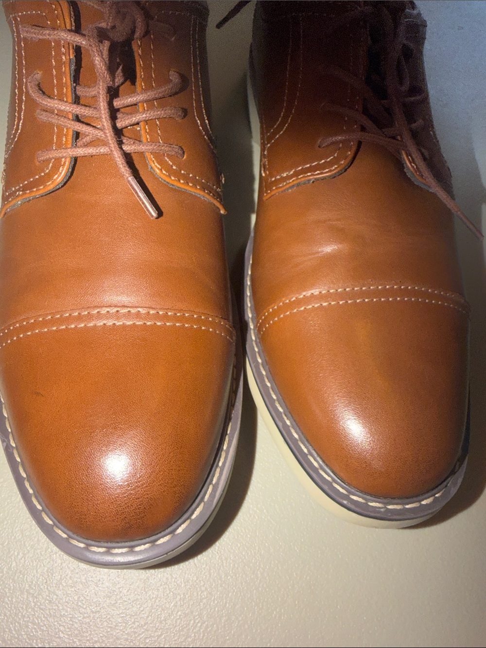 Alfani Men's Cognac Brown Leather Lace-Up Oxfords* NWOB or Tag - Picture 3 of 11